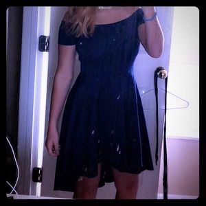 Dark Blue Off-the-shoulder Dress